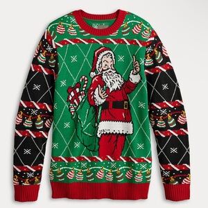 Ugly Christmas Sweater - Santa Design in Red, Green, Black